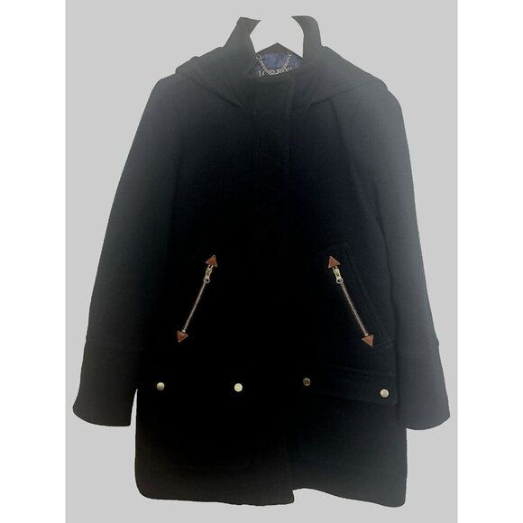 J. Crew Ws Sz 4 Italian Wool Hooded Parka By Nello Gori Black W/Gold Hardware - Picture 2 of 16